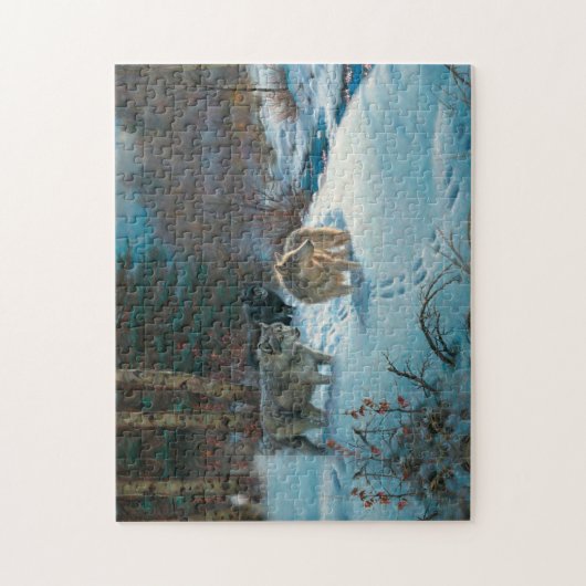 drei Wölfe im Winterwald Puzzle (Vertikal)