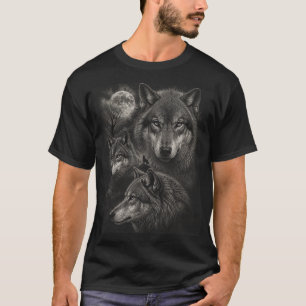 Drei Wölfe Vollmond Wilde Natur Wolfheulen T-Shirt