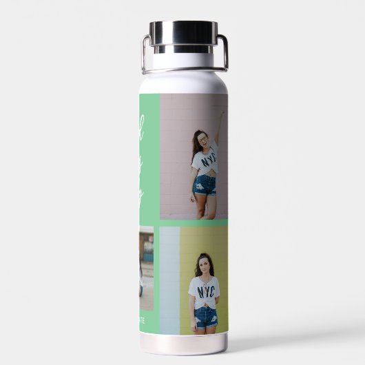 Drei Wörter Collage EDITABLE FARBFLasche Trinkflasche (Rückseite)