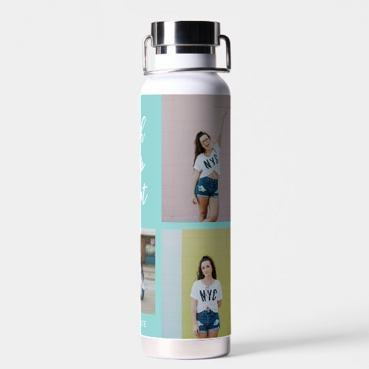 Drei Wörter Collage EDITABLE FARBFLasche Trinkflasche (Rückseite)