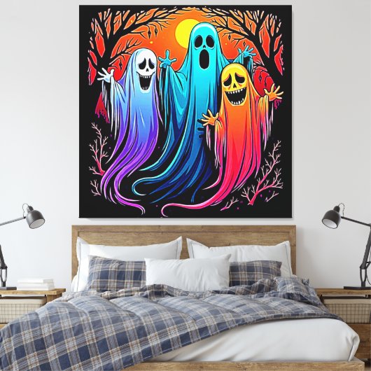 Drei wunderbare Halloween-Geisterdesign Leinwanddruck (Insitu (Schlafzimmer))