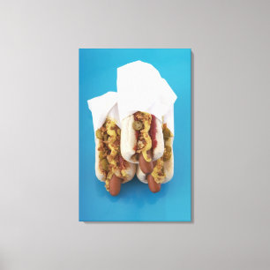 Drei Würstchen in den Brötchen Leinwanddruck