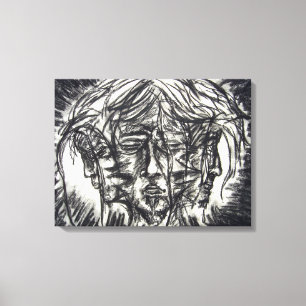 Drei Zeichnend Gesichter der Metallkrankheit Leinwanddruck