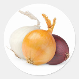 Drei Zwiebeln in verschiedenen Farben Runder Aufkleber