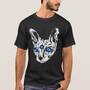 Dreiaugige Katze Sphynx Esoterische Magische Linie T-Shirt