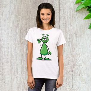 Dreiaugiger grüner Alien-Marsch-Cartoon T-Shirt