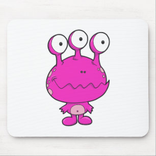 dreiaugiges glückliches Monster  heißes Pink Mousepad