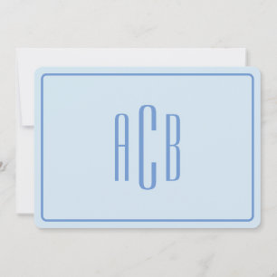 Dreibuchstaben-Monogramm Kornblumenblau-Rand Mitteilungskarte