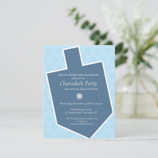 Dreidel Chanukah Party Einladung (Stehend Vorderseite)