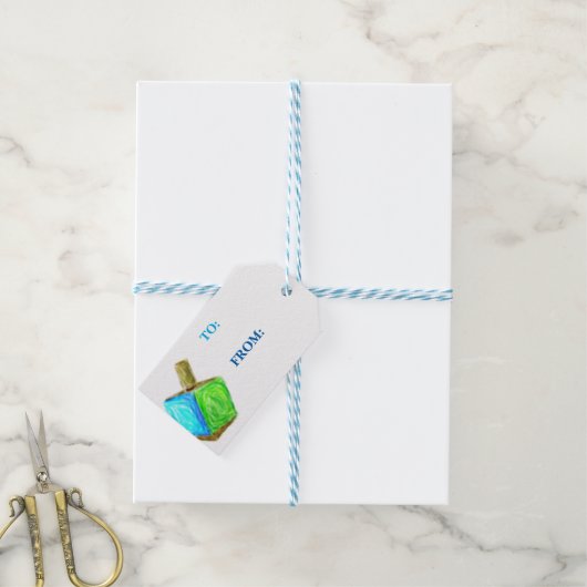 Dreidel-Gift Tag-Horizontal Geschenkanhänger (Mit Garn)