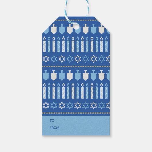 Dreidel Icons Hanukkah Holiday Blue Gold Geschenkanhänger (Vorderseite)