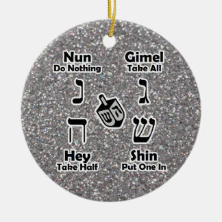 Dreidel Instructions Happy Hanukkah Silver Glitzer Keramikornament