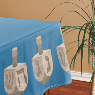 Dreidel Rustic Oak Blue Jewish Holiday Hanukkah Tischdecke