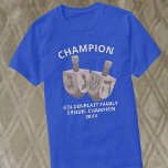 Dreidel Rustic Oak Funny Champion Hanukkah T-Shirt<br><div class="desc">Diese lustigen Dreidel Champion T - Shirt mit personalisiertem Text sind großartig als Kleidung für sich selbst oder als Geschenk für die ganze Familie. Zwei Jumbo-Imitate aus Eichenholz, die sich in der Mitte des Shirts befinden, sind von einem eigenen Text in einem weißen Schriftart umgeben. CHAMPION glänzt sanft über die...</div>