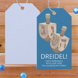 Dreidel Rustic Oak Hanukkah Fun Blau und Weiß Geschenkanhänger