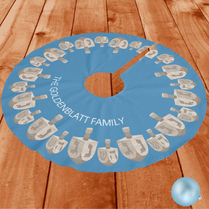 Dreidel Rustic Oak Hanukkah Pattern Chrismukkah Polyester Weihnachtsbaumdecke