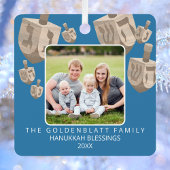 Dreidel Rustikales Eichenholz 2 Foto Doppelseitige Ornament Aus Metall