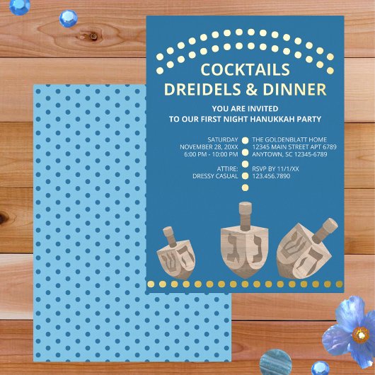 Dreidel Rustikales Oak Modernes Hanukkah Dinner Go Folieneinladung