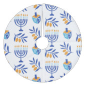Dreidel und Menorah White Hanukkah Fleece Weihnachtsbaumdecke (Vorderseite)