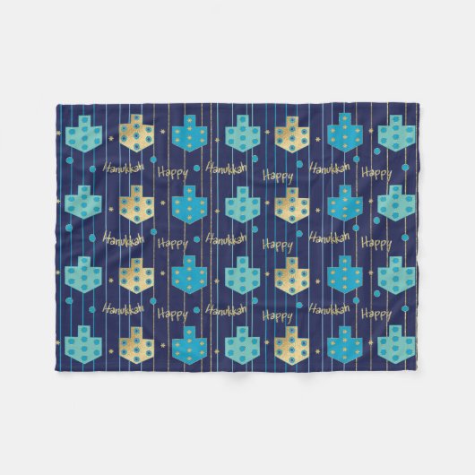Dreidels in Blue Hanukkah Fleece Blanket (Vorderseite (Horizontal))