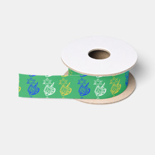 Dreidels + Stars Satin Ribbon Satinband