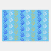 Dreidels + Sterne Geschenkpapier Set (Vorderseite)