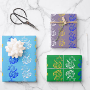 Dreidels- und Stars-Wrapping Paper Sheets Geschenkpapier Set