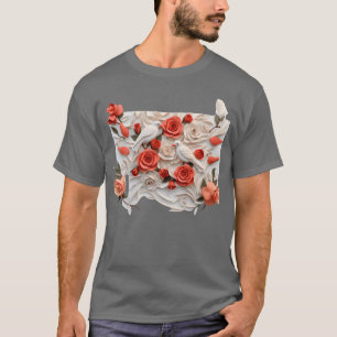 Dreidimensionale Rose und Vogelmädchen T-Shirt