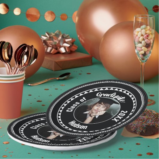 Dreieck Muster Abschluss Foto Name Jahr Pappteller (Multi)