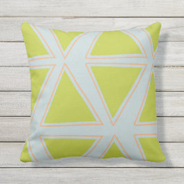 Dreieck-Muster in Chartreuse und blaues Kissen