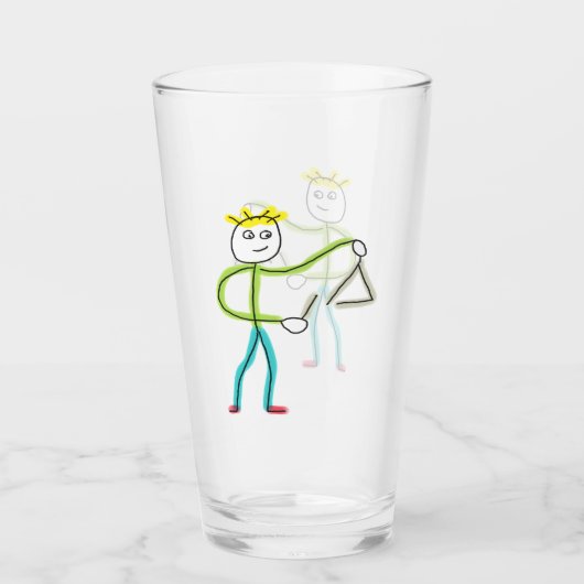 Dreieck spielender Stickman Glas (Vorderseite)