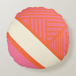 Dreieck Streifen in Rosa, Orange und Creme Rundes Kissen