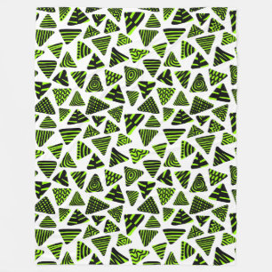 Dreiecke 240121 - Schwarz und Chartreuse auf Weiß Fleecedecke