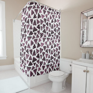 Dreiecke 240121 - Schwarz und Rosa auf Weiß Duschvorhang
