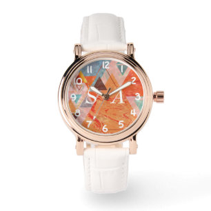 Dreiecke abstrakt geometrisches Farbmuster Armbanduhr