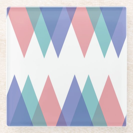 Dreiecke aus Blau und Korallen Glasuntersetzer (Vorderseite)