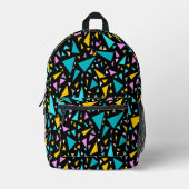 Dreiecke blaugelbe Farben auf schwarzem Hintergrun Bedruckter Rucksack (Vorderseite)