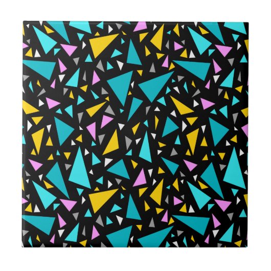 Dreiecke blaugelbe Farben auf schwarzem Hintergrun Fliese (Vorderseite)