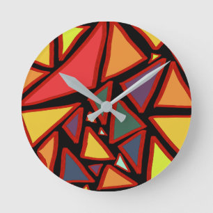 Dreiecke Geometrisches Mosaik Mehrfarbig Runde Wanduhr