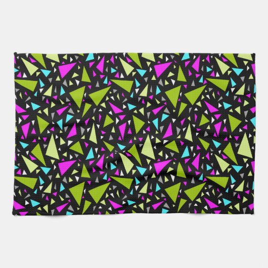Dreiecke grüne Farben auf schwarzem Hintergrund Geschirrtuch (Horizontal)