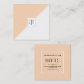 Dreiecke mit Pfirsich und Weiß und moderne Monogra Quadratische Visitenkarte (Vorne/Hinten)