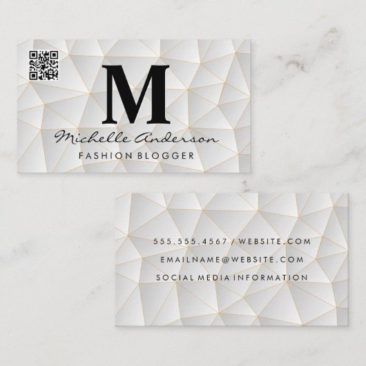 Dreiecke mit weißer Geometrie | QR Code Business C Visitenkarte (Vorne/Hinten)