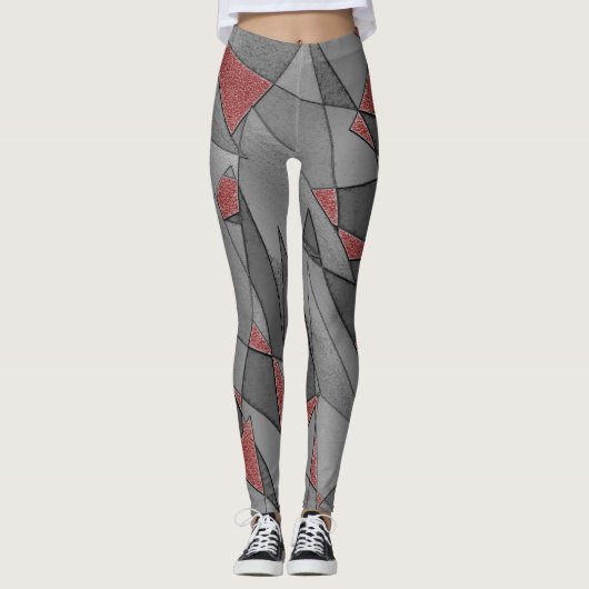Dreieckige raue Ausschnitte über rotem Hintergrund Leggings (Vorderseite)