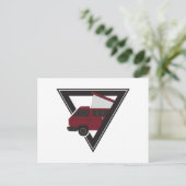 dreieckiger bordeauxroter Bus Postkarte (Stehend Vorderseite)