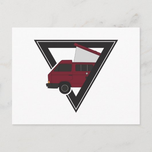 dreieckiger bordeauxroter Bus Postkarte (Vorderseite)