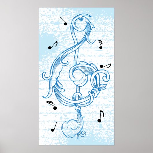 dreieckiges blaues Scrollwork-Sockel-Plakat Poster (Vorne)