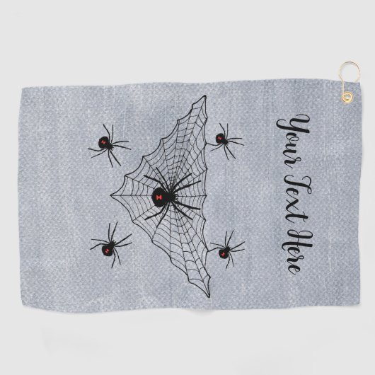 Dreieckiges Netz mit schwarzen Witwerspinnen auf W Golfhandtuch (Horizontal)