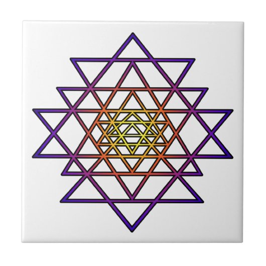 DreieckMandala (gelbes Lila) Sri Yantra Fliese (Vorderseite)
