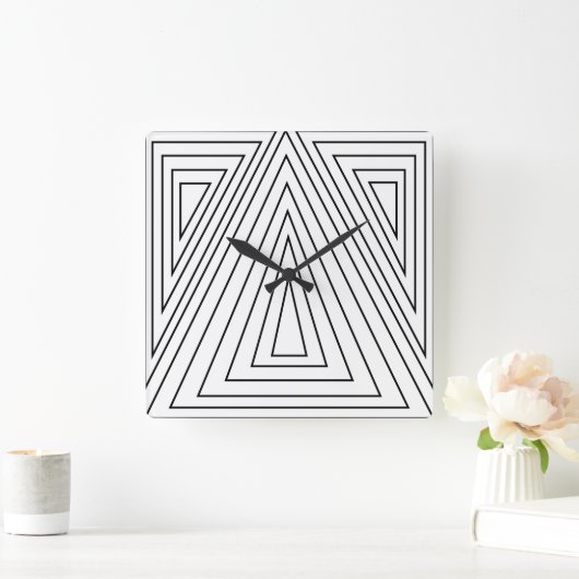 Dreiecksmuster Schwarz-Weiß Quadratische Wanduhr (Zuhause)