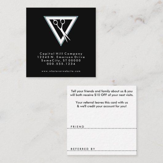 Dreiecksquadrat der Referenzbarberschere Empfehlungskarte (Vorne/Hinten)